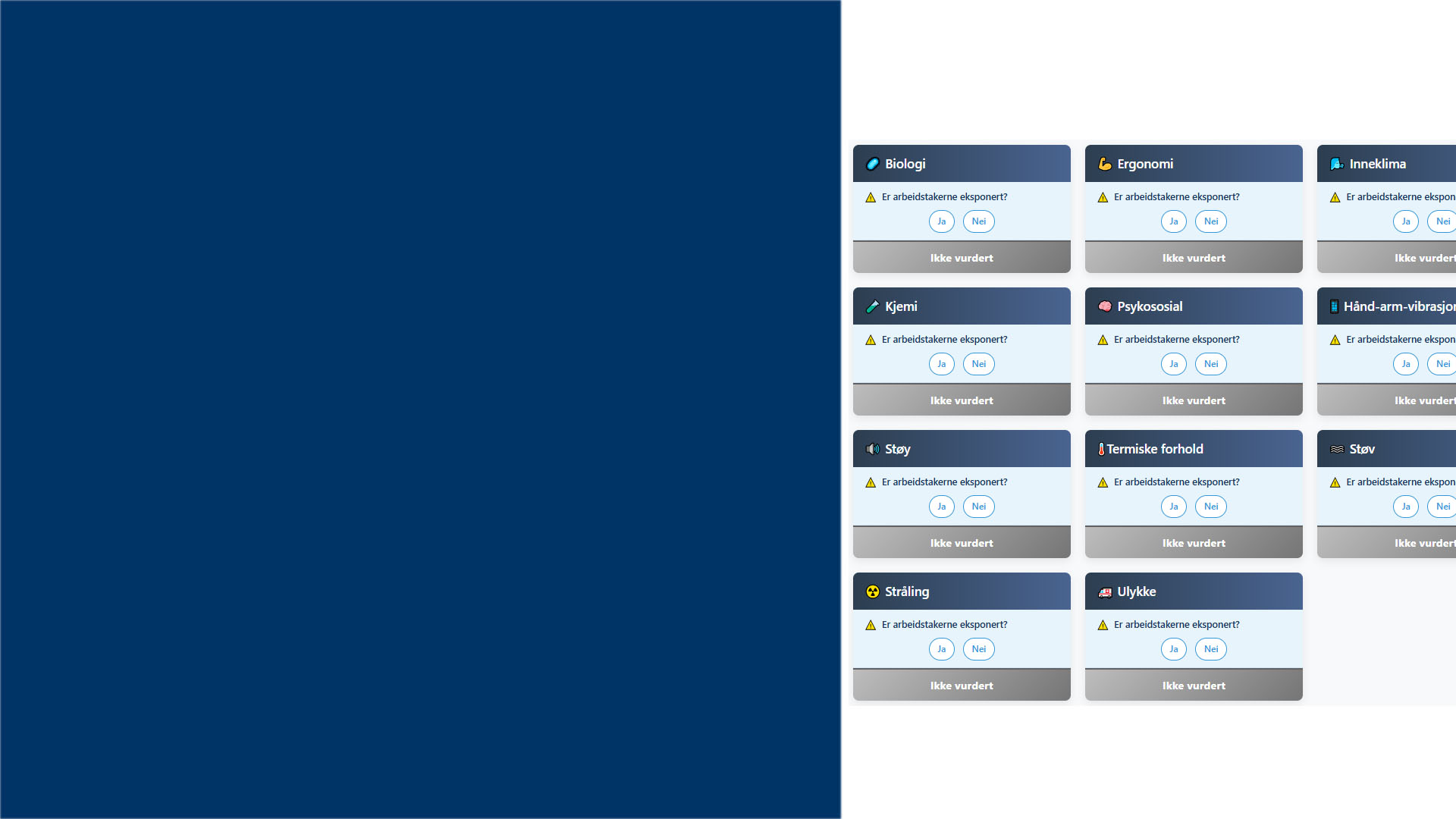 Oversiktlige eksponeringskort med 11 risikokategorier
